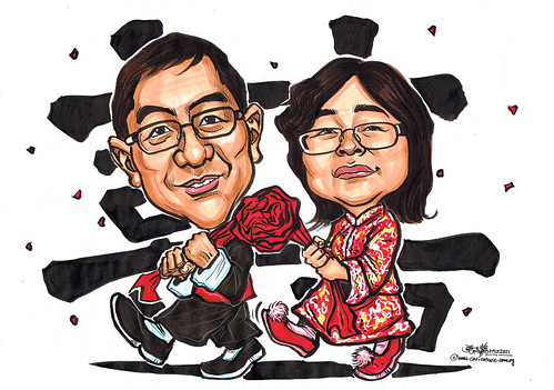 Chinese traditional wedding caricatures in 'Kua'