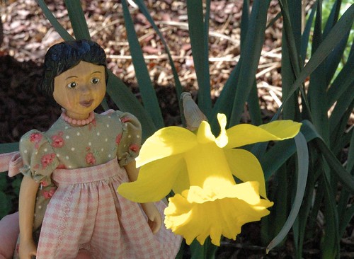 Hitty Rachel Raikes enjoys the daffodils!