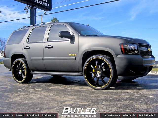 Chevy Tahoe with 26in Lexani LX9 Wheels Flat Black Wrap