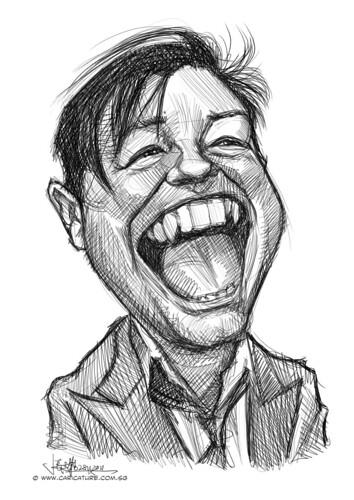 digital caricature sketch of Ricky Gervais