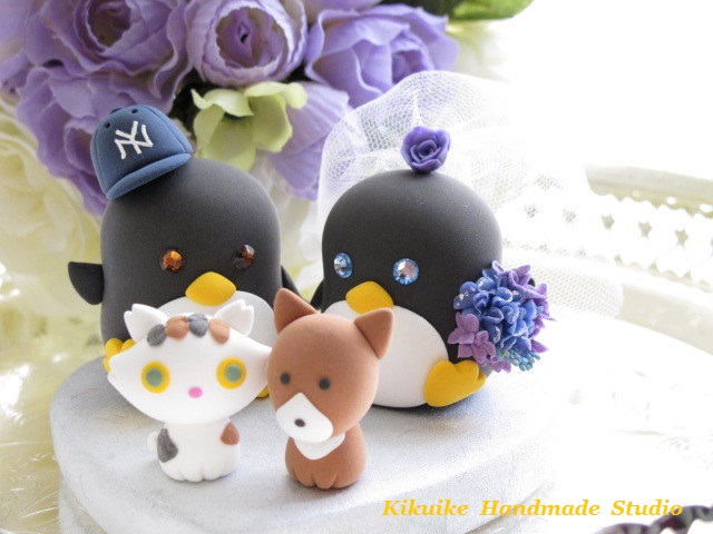 Wedding Cake Topperlove Penguins with cat dog