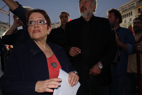 Aleka Papariga, leader of KKE (Communist Party of Greece) moments before going on stage to address Greek communist party rally in Thessaloniki, Greece. by Teacher Dude's BBQ
