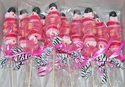 black and pink zebra candy kabob party favors