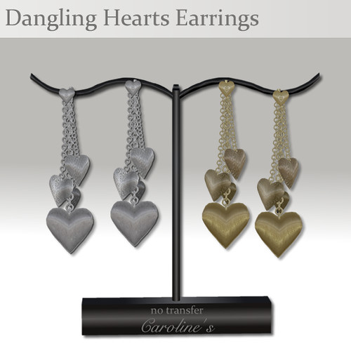 Caroline's Jewelry Dangling Hearts Earrings