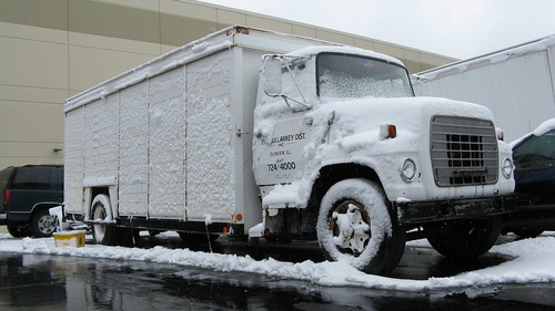 A very snow covered Ford L Series beverage truck.  Glenview Illinois USA. Friday, February 24th, 2012. by Eddie from Chicago