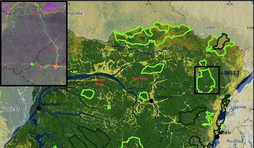map of northern DRC with Okapi Reserve inset
