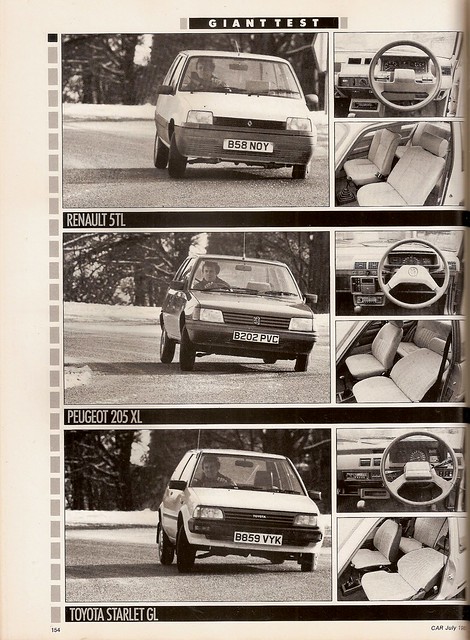 Peugeot 205 XL Renault 5 TL Toyota Starlet GL Group Road Test 1985 2