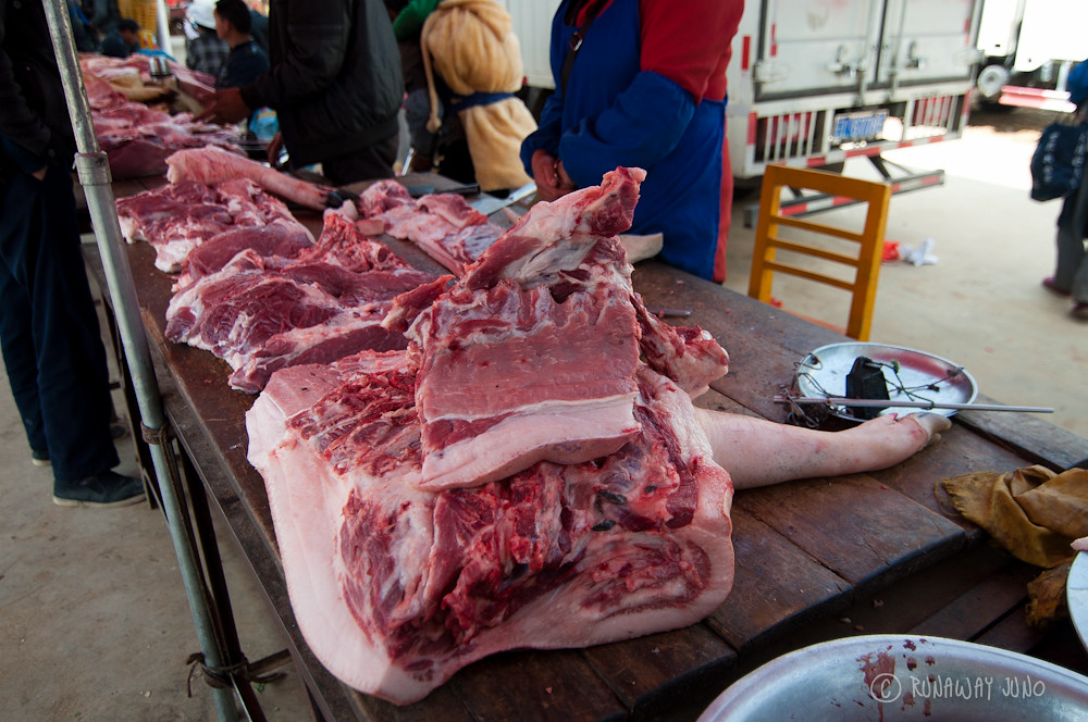 Fresh pork in Shaxi Market