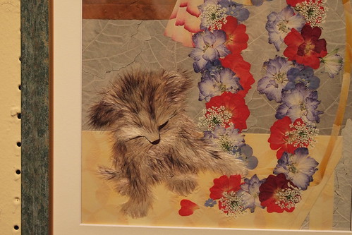 pressed flower design, dog with lei, by Michie Fukuoka