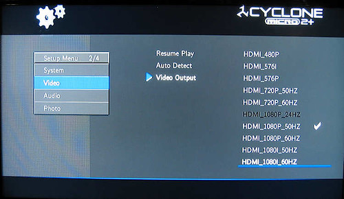 SumVision Cyclone Micro 2+ HD Media Player HDMI Settings screen