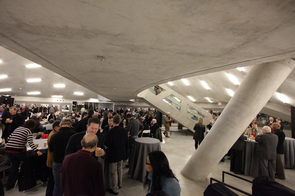 A view from under the Milstein Hall bridge at the Saturday morning breakfast with faculty.