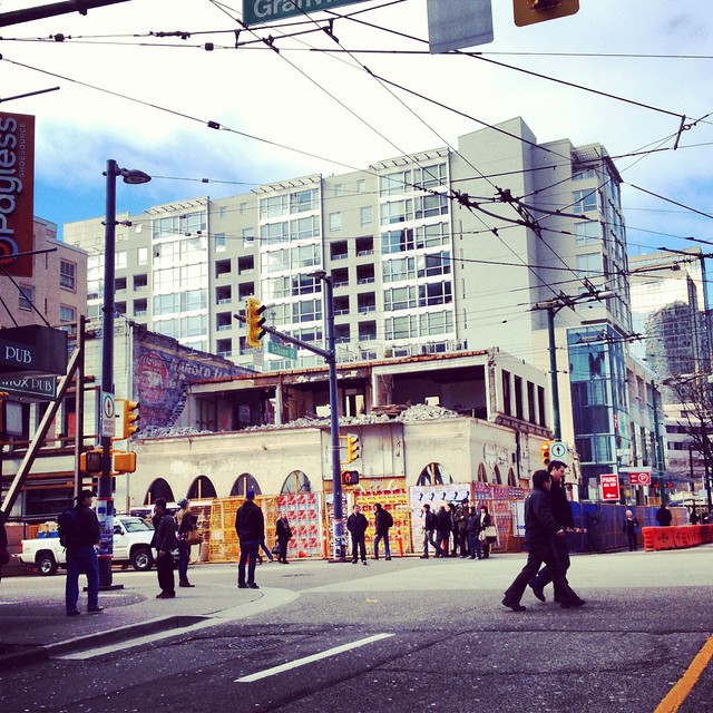 Building at Granville & Robson is coming down now