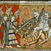 >2. Saint Michel image 2. . et ses anges combattant le dragon de l'Apocalypse. Le Dragon de l'Apocalypse est précipité sur terre avec ses anges (diables). 1220-70 France. Bib. de Toulouse  