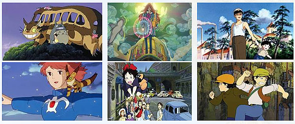 Stills from various animated feature films by Hayao Miyazaki