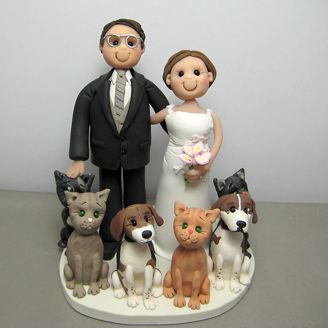 Wedding cake topper cats and dogs Handmade using polymer clay