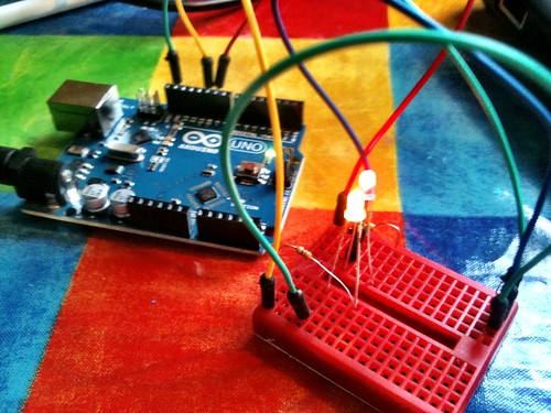 Our 2nd Arduino project - alternate red & yellow pulsing lights