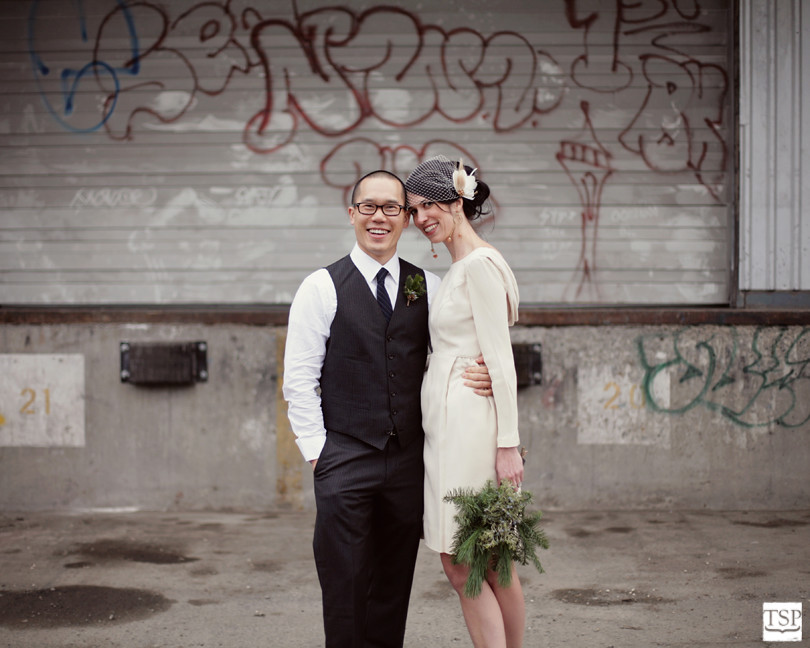 Bride and Groom in front of Graffiti