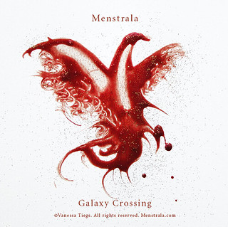 Vanessa Tiegs Menstrala--what looks like a bird made of blood is under the project's title, written in red