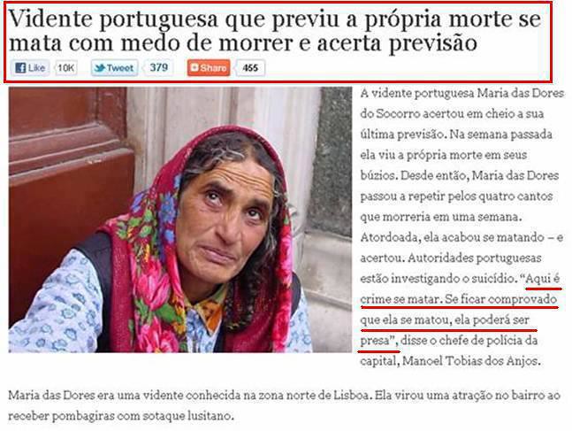 vidente portuguesa prevê a sua morte e suicida-se