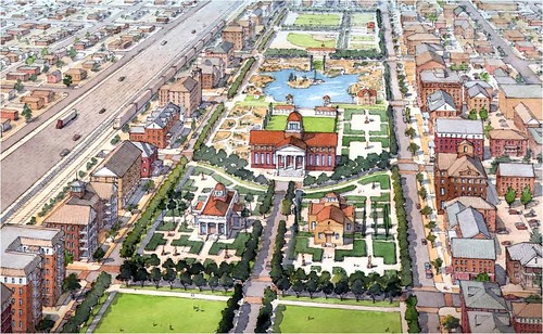 rendering of a new central park on the site of an old El Paso rail yard (by: Dover Kohl & Partners, via Plan El Paso)
