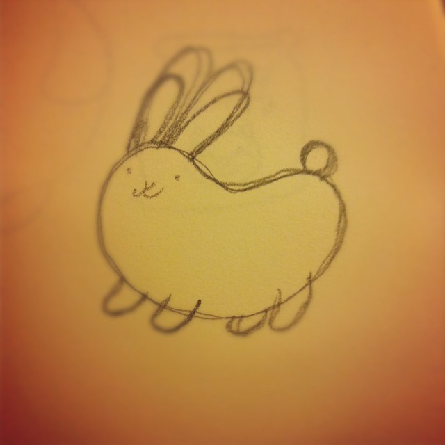Bean bunny drawing.