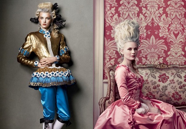 Lily Donaldson sported curls and knickers for an 18th-century look by Karl Lagerfeld, May 2005.    Photographed by Steven Meisel, Kirsten Dunst as Marie Antoinette  by Annie Leibovitz 