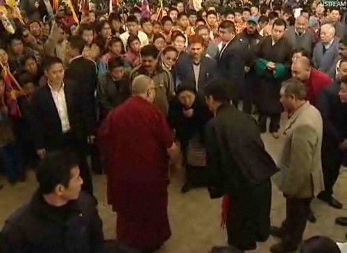 Tibetan National Uprising Day, His Holiness the 14th Dalai Lama with Tibetan people, meeting a woman by Wonderlane