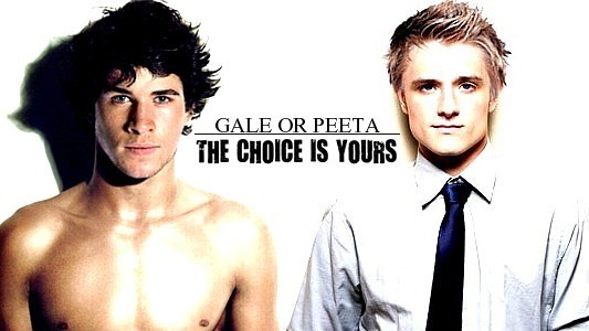 Gale and Peeta from the Hunger Games movie, with text that reads Gale or Peeta: The choice is yours