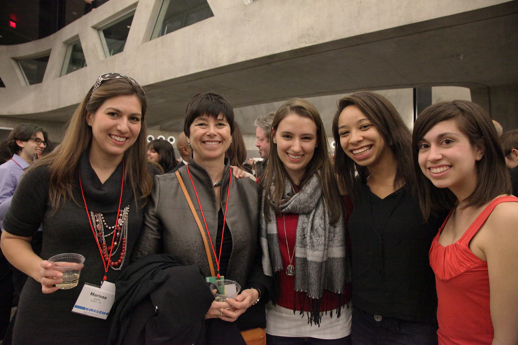 AAP Advisory Council member and alumna Jill Lerner with alumni and students at the Friday evening reception in the Milstein Hall dome.