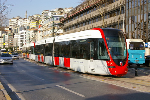 Istanbul Metro T1 Line train(Red) in Kabataş, Istanbul, Turkey /March 27,2012