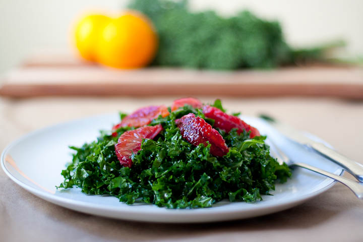 kale salad with blood oranges and anchovy vinaigrette