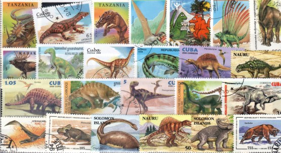Známky - 50 rôznych, praveké zvieratá - dinosaury