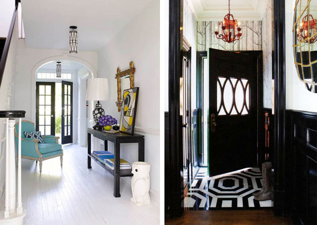 black and white entryway