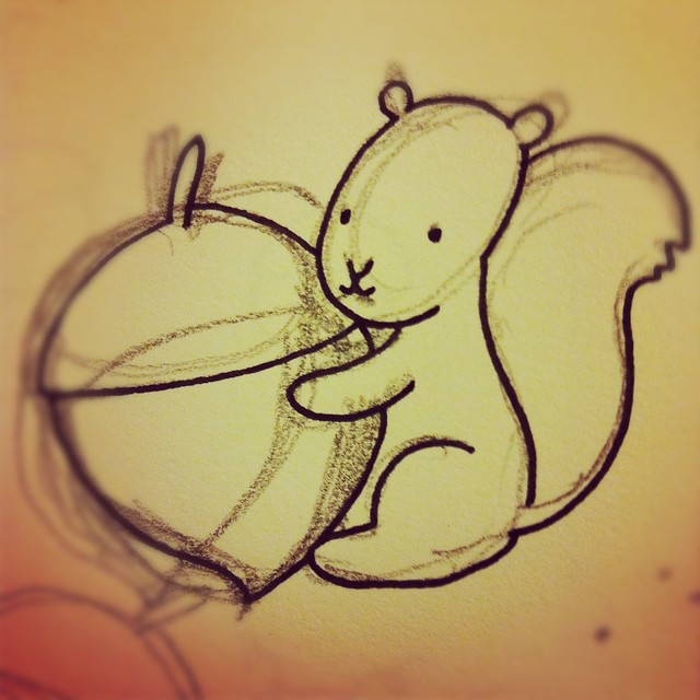 Acorn and squirrel drawing.