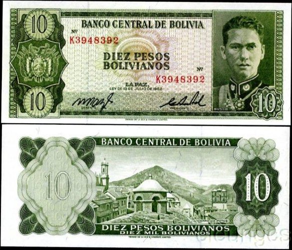 10 Pesos Bolivianos Bolívia 1962, Pick 154