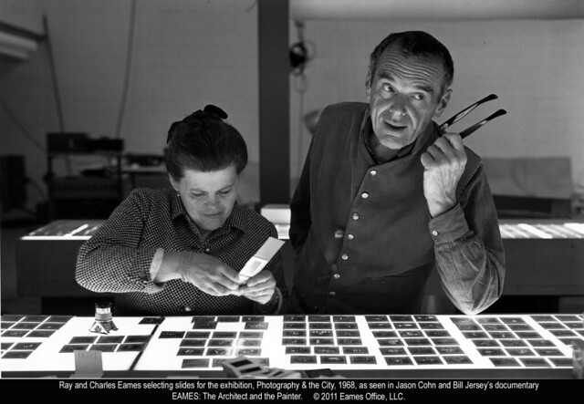 Ray and Charles Eames selecting slides (1968)