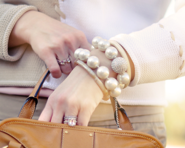 big pearl bracelet rings wedding ringsweater detail