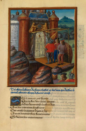 008-Corazon, Deseo y Largueza llegan al castillo de Placer.fol. 103-Le livre du Coeur d'amour épris, par le roi René d'Anjou-1460-BNF