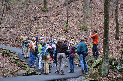 Trail users of all types take part in a Trails 101 course offered through CoTrails in January 2012 on the Anna Ruby Falls trail.  One of the goals of CoTrails is to educate and engage a robust volunteer force to assist with trail maintenance and planning efforts.  Photo credit: USDA Forest Service/Judy Toppins