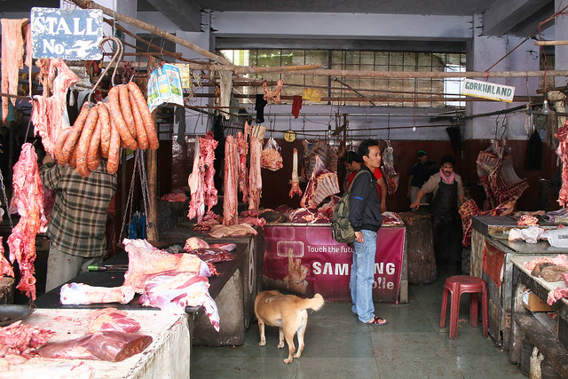 Meat market in Darjeeling, India.