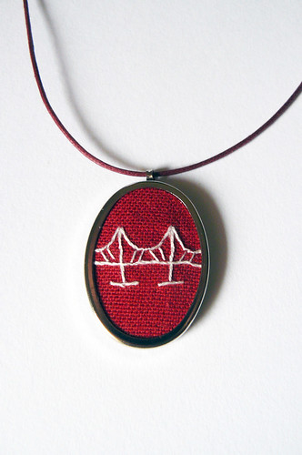 red bridge pendant hand embroidered