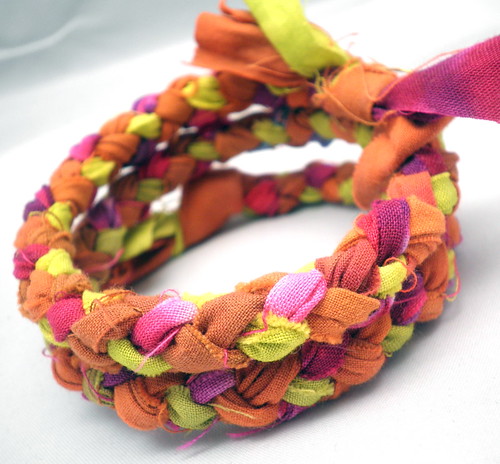 Braided Hand-Dyed Fabric Memory Wire Bracelets