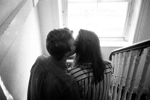 LE LOVE BLOG LOVE PICTURES IMAGES PHOTOS BLACK WHITE PHOTOKISS STAIRCASE STRIPES BOY GIRL COUPLE Untitled by Mafalda-Silva, on Flickr