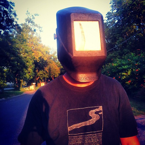 Watching the eclipse with Colin & his welding hood! So freaking awesome.
