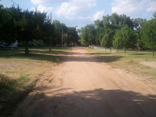 When we arent working pickups and service trucks line this road of our campground today its a ghost town- JB