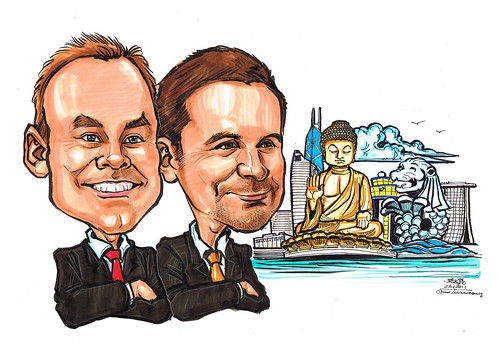 Caricatures for banner - Hong Kong and Singapore landmarks