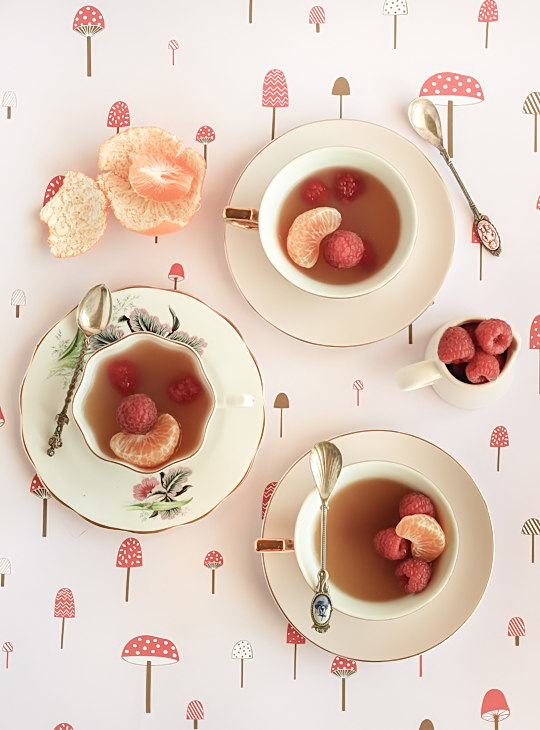 Mandarin & Jasmine Tea Cup Jellies with Raspberries