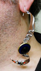 earring copper, Sterling Silver, Brass, Onyx 14mm, 4mm, Carnelian3mm, epoxy, acrylic color-4