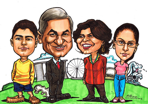 Farewell family caricatures for Standard Chartered Bank