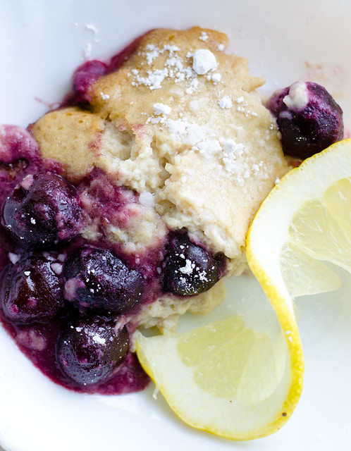 Lemon-Infused Pudding Cake with Cherries by Mary Banducci Vegan and gluten free